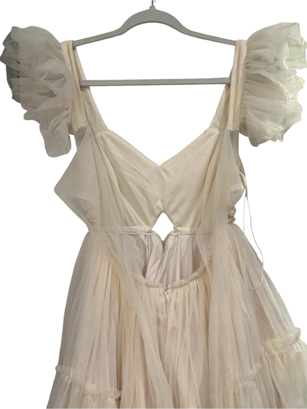MABLE Mini Dress Mesh Tier Tulle Ruffle in Cream Size M Whimsical Fairycore NWOT - Picture 3 of 11